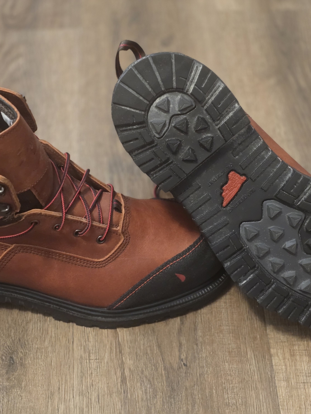 Red Wing Shoes Men's Rust Brown Leather Work Boots with Red Laces